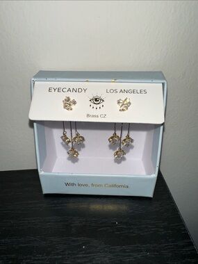 eye candy Gold Crystal Dangle and Stud Earring Set